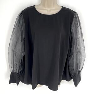 Eloquii NEW Black Sheer Long Sleeves Blouse Plus Sz 18 Lightweight Sexy Party